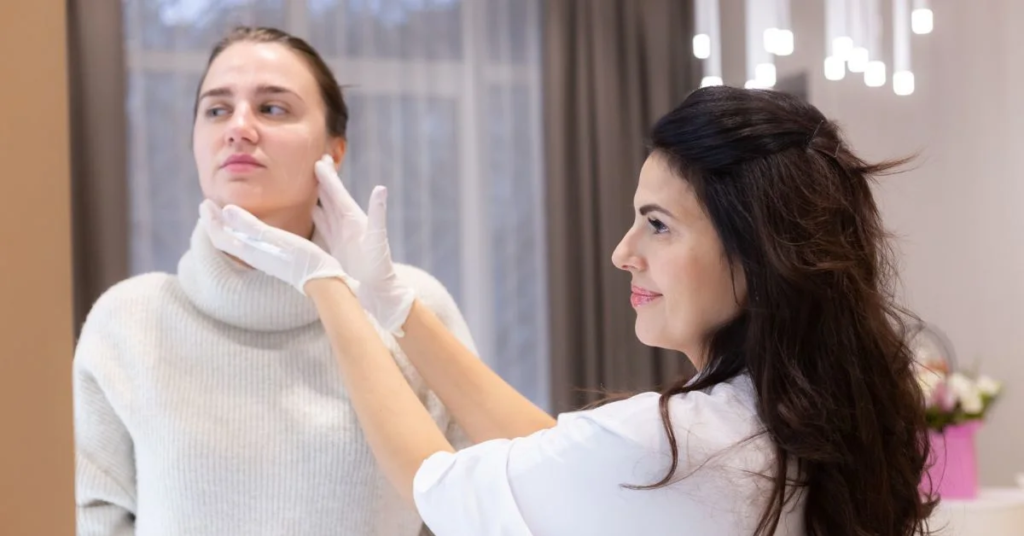 A beautiful lady is having massage on her face
