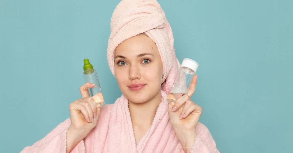 a beautiful lady is showing two bottle of serium Skincare Effectiveness