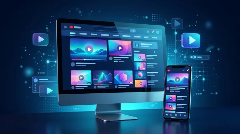 Overview of an online video platform on desktop and smartphone
