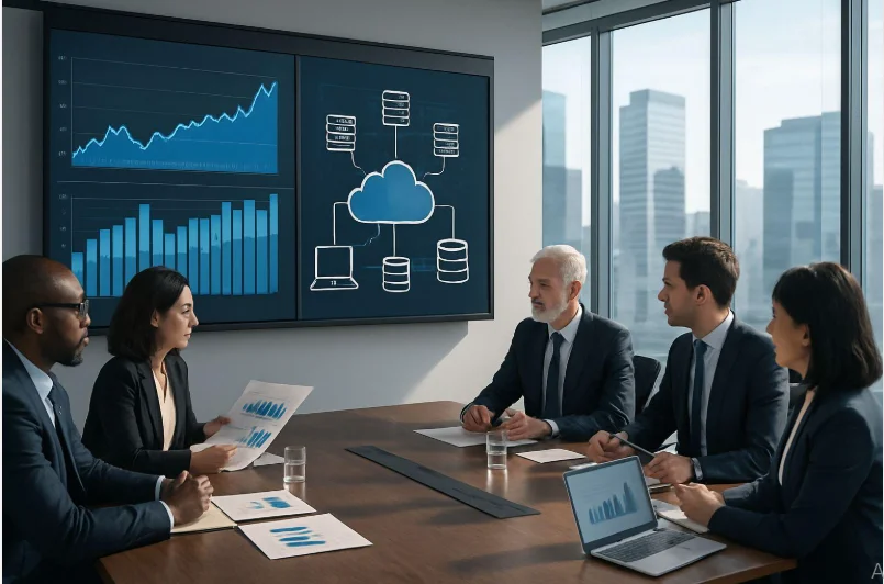 Business team comparing technology companies and IT services