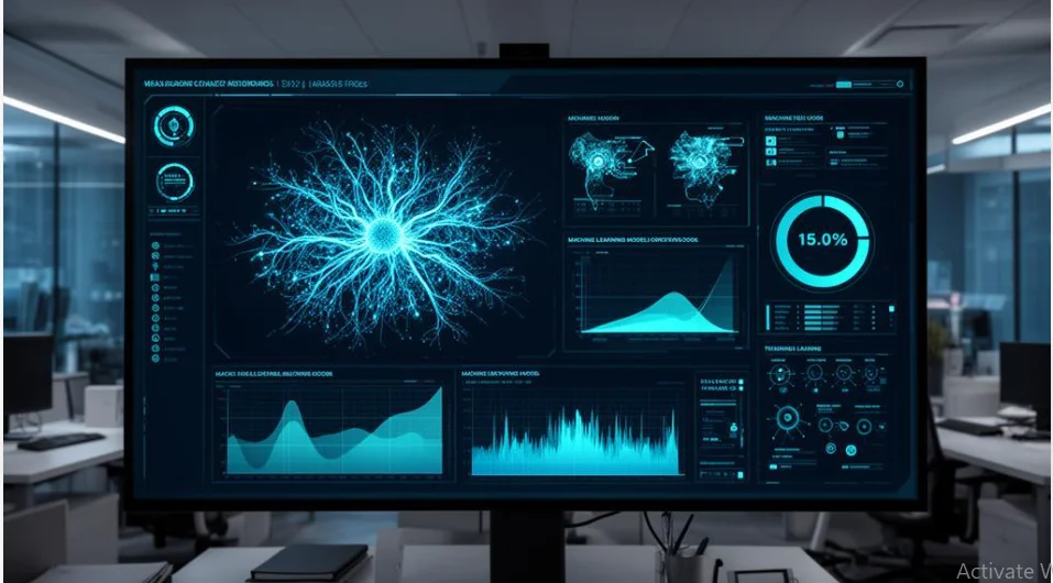 Data patterns visualized on a computer during machine learning analysis.