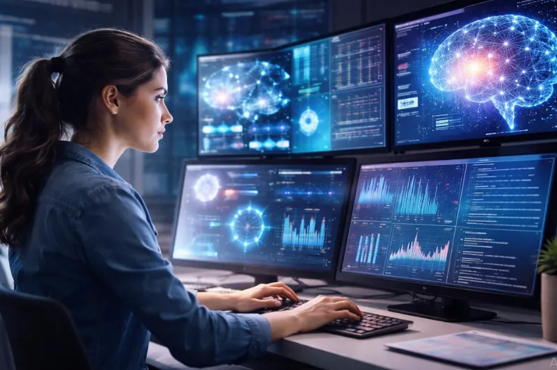 Researcher verifying artificial intelligence news using model evaluation data