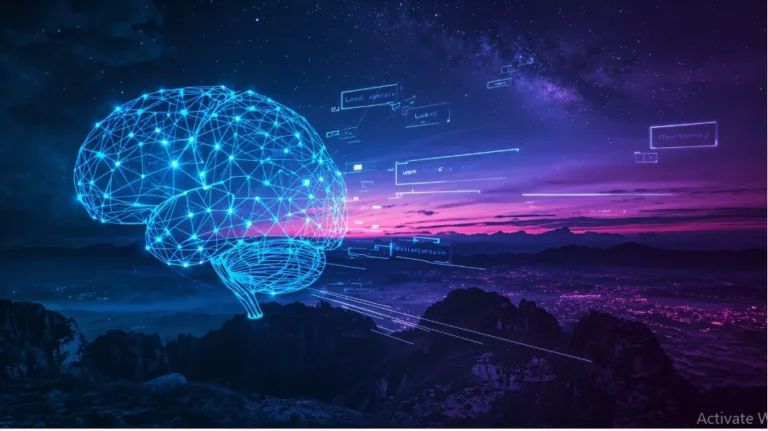 Artificial intelligence represented by a network of connected digital nodes.