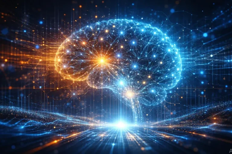 Different types of AI represented by connected digital intelligence systems.
