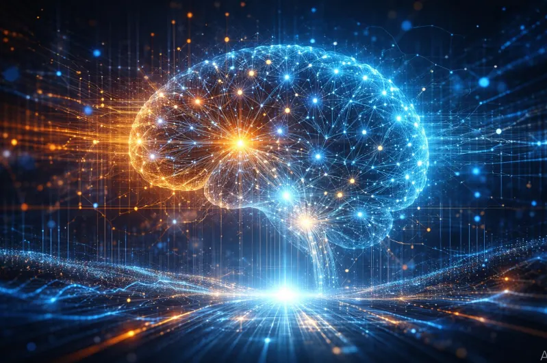 Different types of AI represented by connected digital intelligence systems.